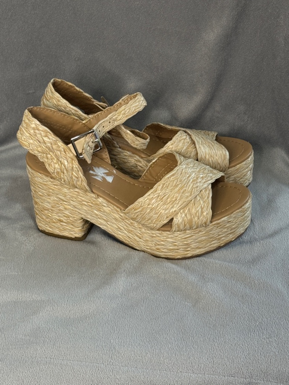 Soda Natural Straw Woven Platform Sandals - Beige